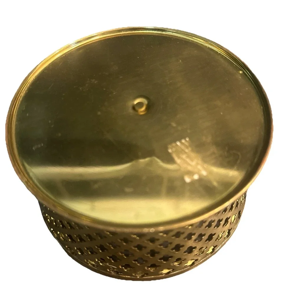 Vintage Brass Candle Holder Moroccan Lattice‎ Quatrefoil Gold Votive Small Bowl